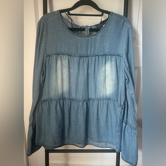 Blue Rain Size Large Denim Long Sleeve Top - Picture 2 of 11